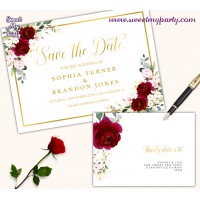 Burgundy Save the Date card printable template,Ivory Save the Date,(124)